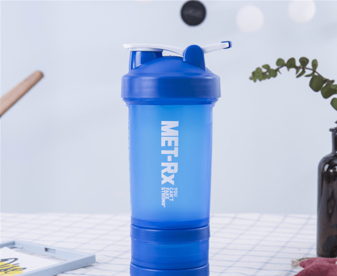 Bouteille Shaker de Fitness pour Poudre Protéinée avec Échelle de Mesure - Blue