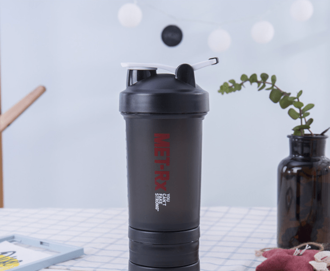 Bouteille Shaker de Fitness pour Poudre Protéinée avec Échelle de Mesure - Black