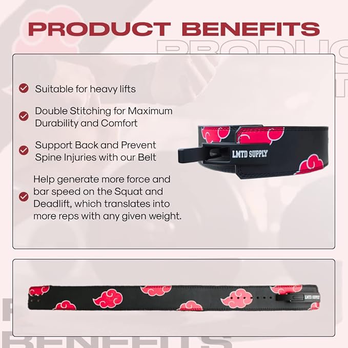 Ceinture Musculation Lever Belt Anime – Design Nuage Rouge 10mm - Extra Large - Accessoires Fitness