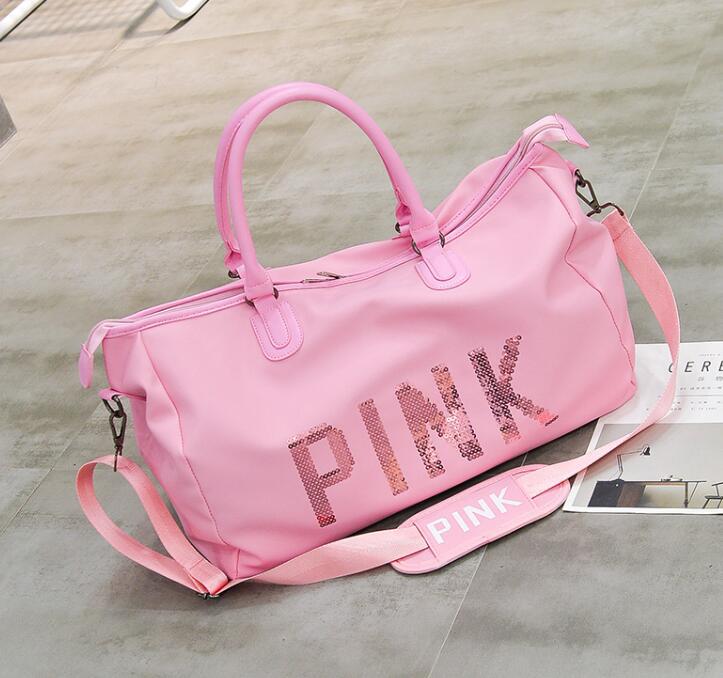 Large Capacity Fitness Sports Bag - Light pink sequins / 27Inch