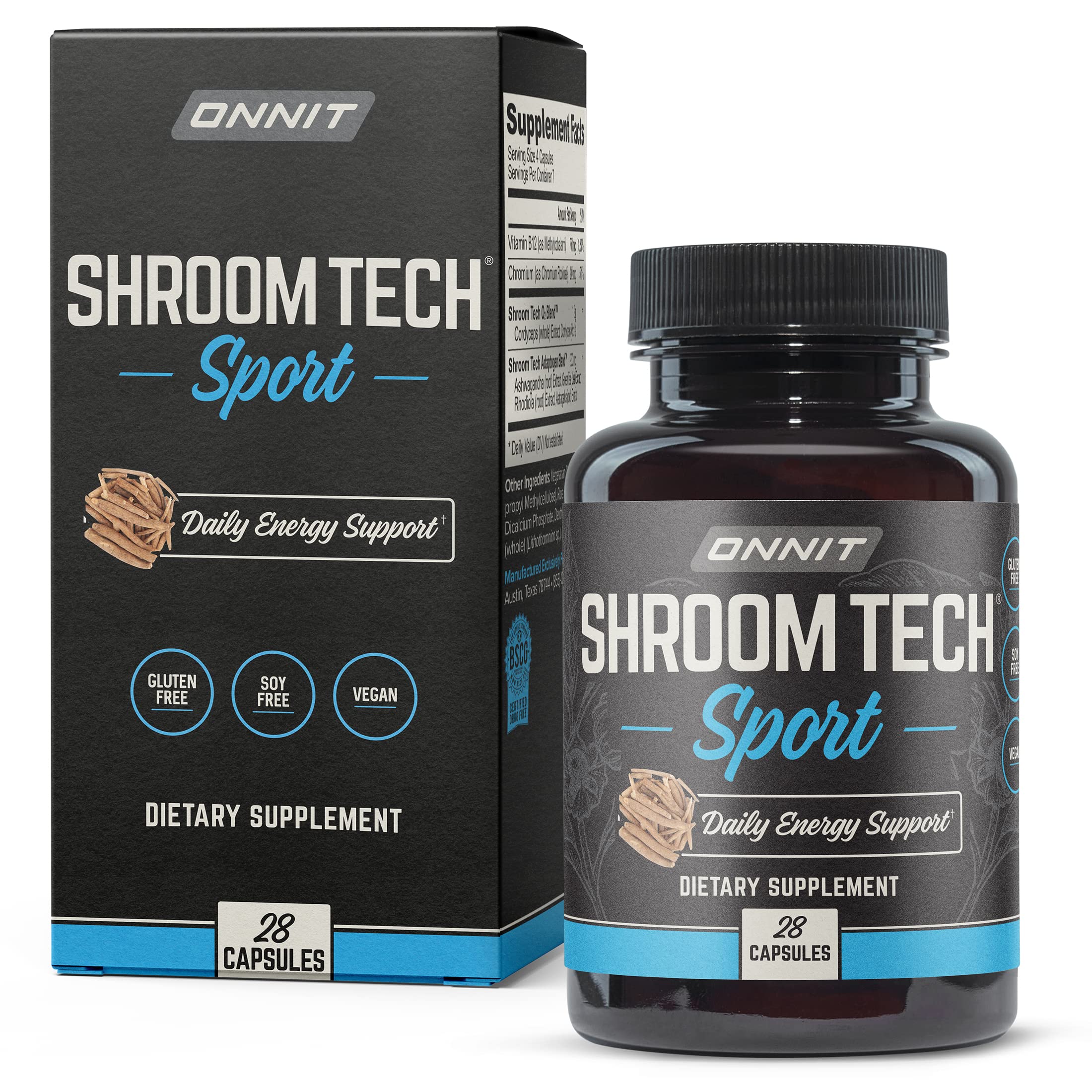 ONNIT Shroom Tech Sport: Complément pré-entraînement cliniquement étudié à base de champignon Cordyceps (28 comprimés)