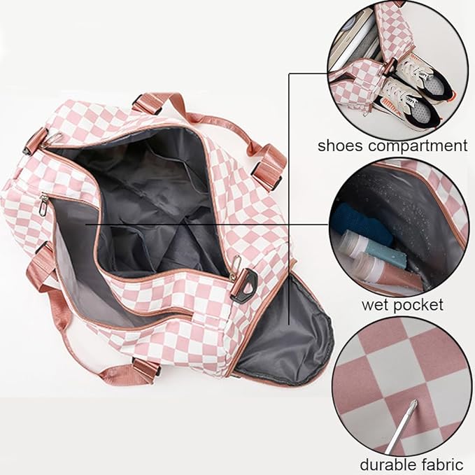 Sac de Sport Femme – Motif Carreaux Compartiment Chaussures & Poche Humide - pink - Sacs & Accessoires