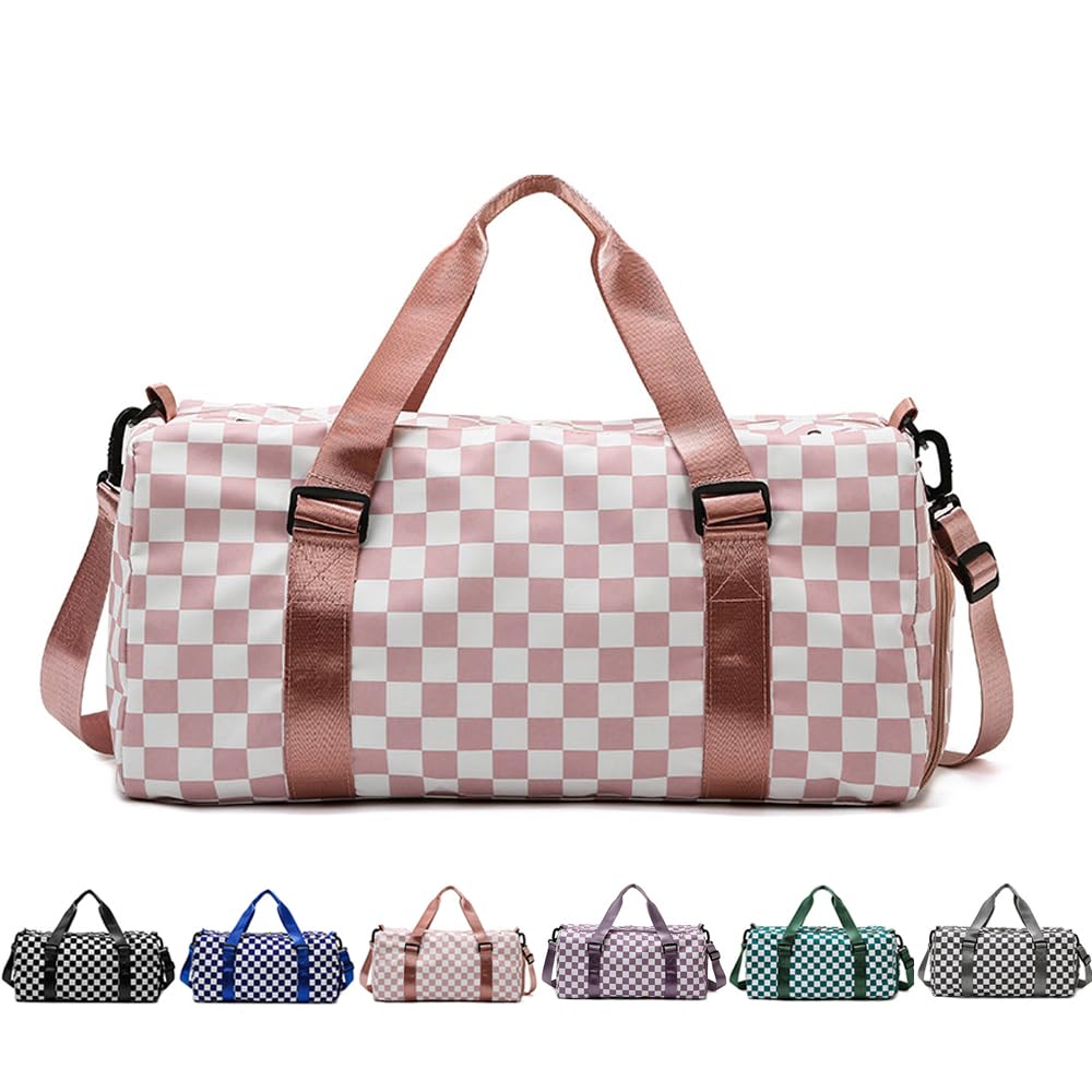 Sac de Sport Femme – Motif Carreaux Compartiment Chaussures & Poche Humide - pink - Sacs & Accessoires