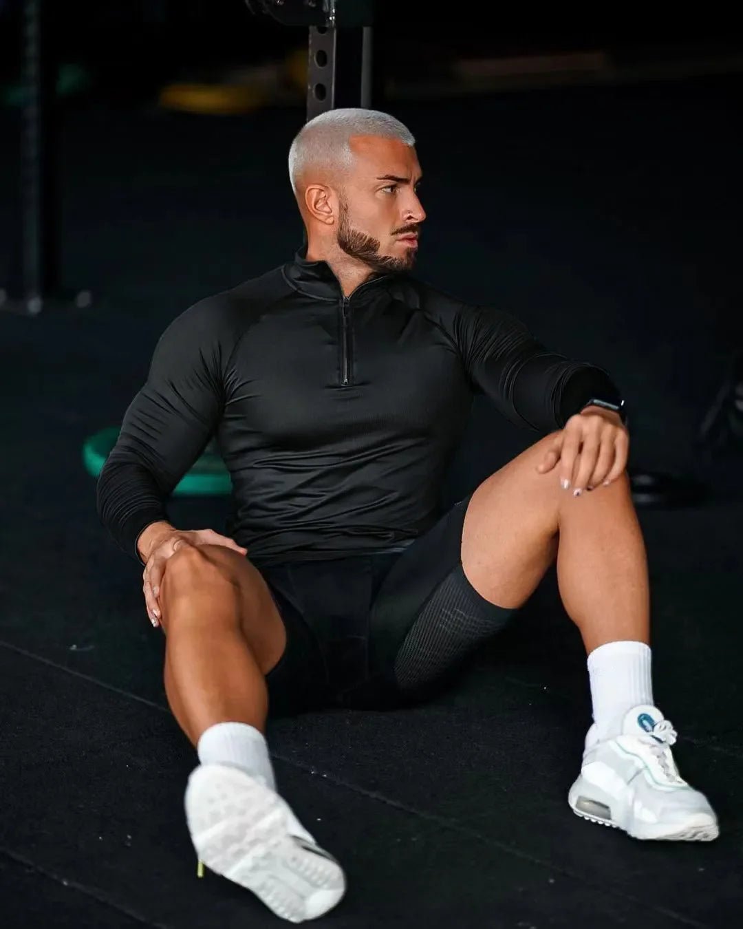 T-shirt de Fitness demi-zip - Black / 2XL