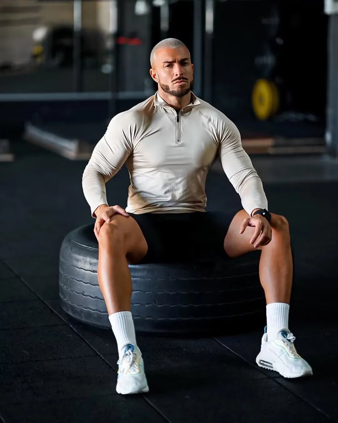 T-shirt de Fitness demi-zip - Milky White / M